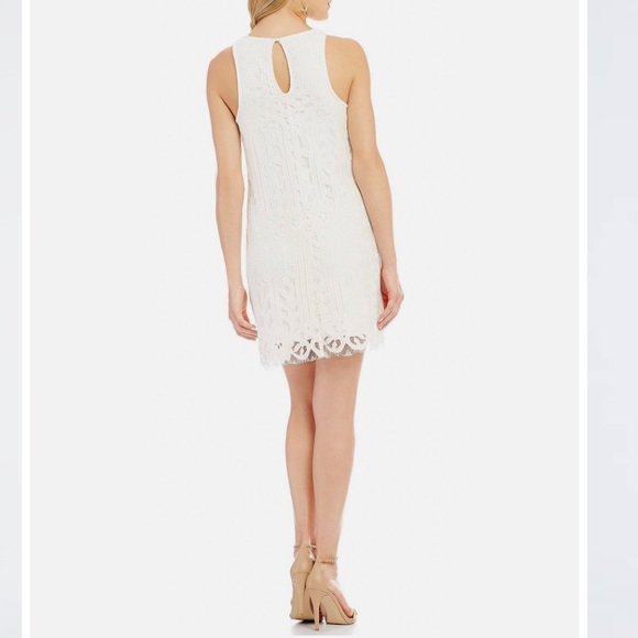 Speechless Junior Womens White Ivory Sleeveless Lace Lined Shift Dress - Picture 2 of 8